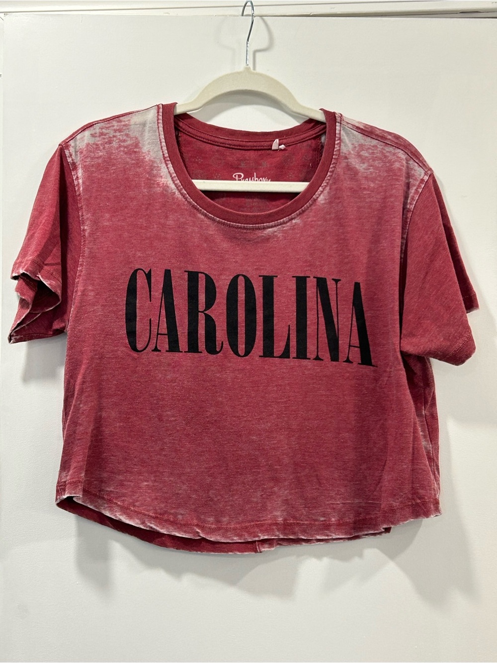 Washed Distressed Burgundy 'Carolina' Crop Tee